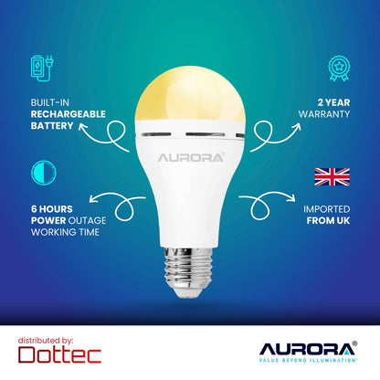 Aurora Emergency LED Light Bulb E27 | Rechargeable Backup 2 Pack